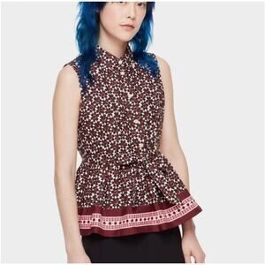 Kate Spade Rambling Roses Floral Tile Sleeveless Peplum Top Size XS
